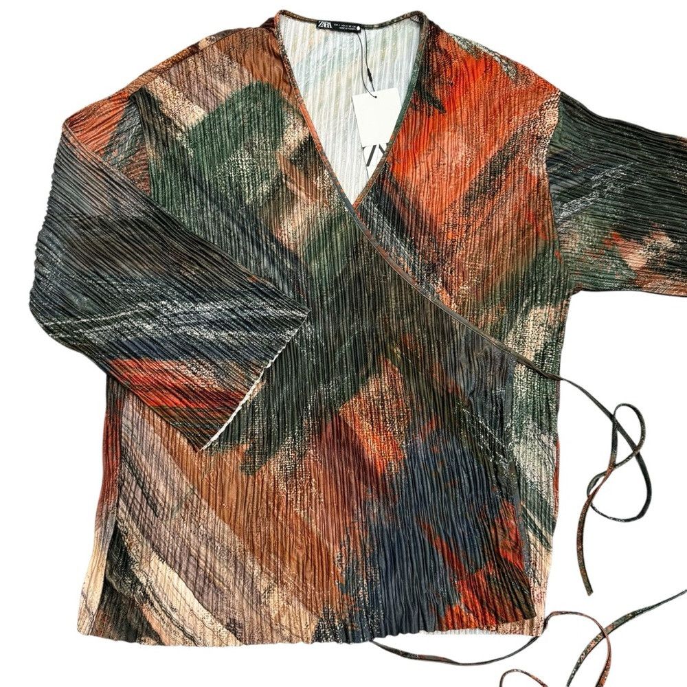 Zara NWT New Zara Pleated Printed Kimono Wrap Top Size S Size S / US 4 / IT 40 - 6 Thumbnail