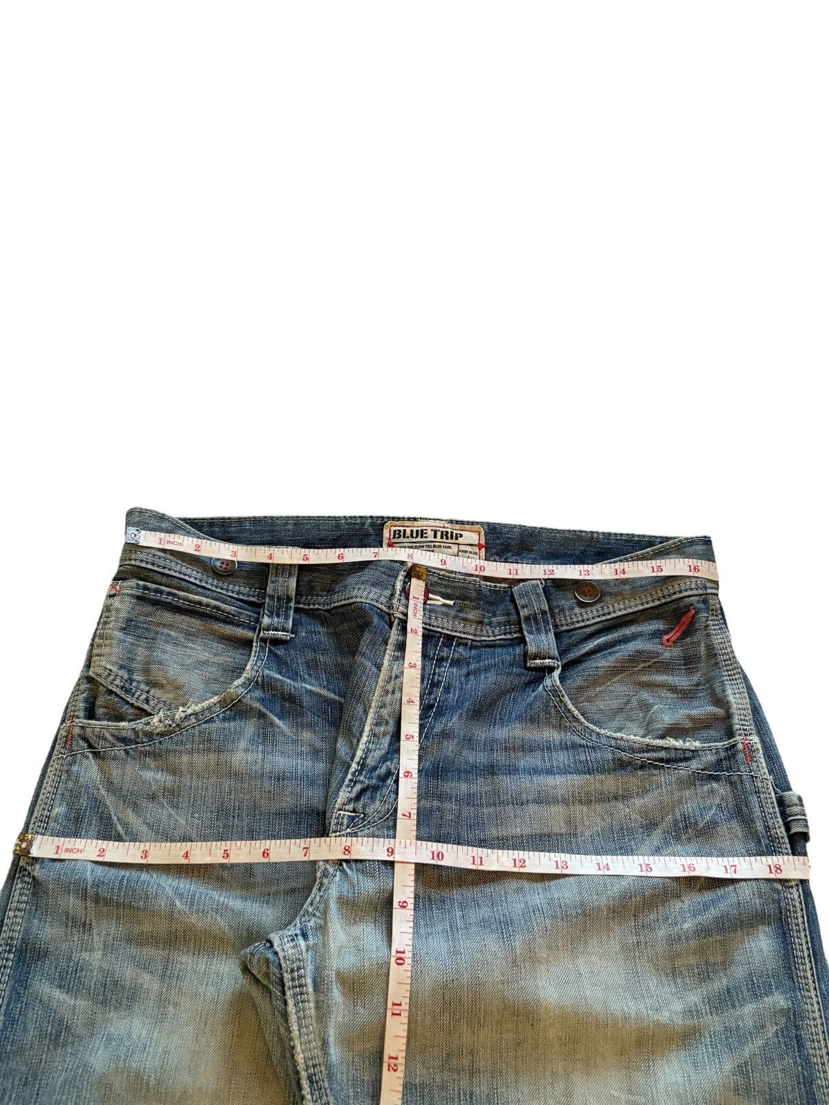 Edwin × Japanese Brand Vintage Edwin Blue Trip Suspender Buckle Back Rip Flare Jean Size US 33 - 13 Thumbnail