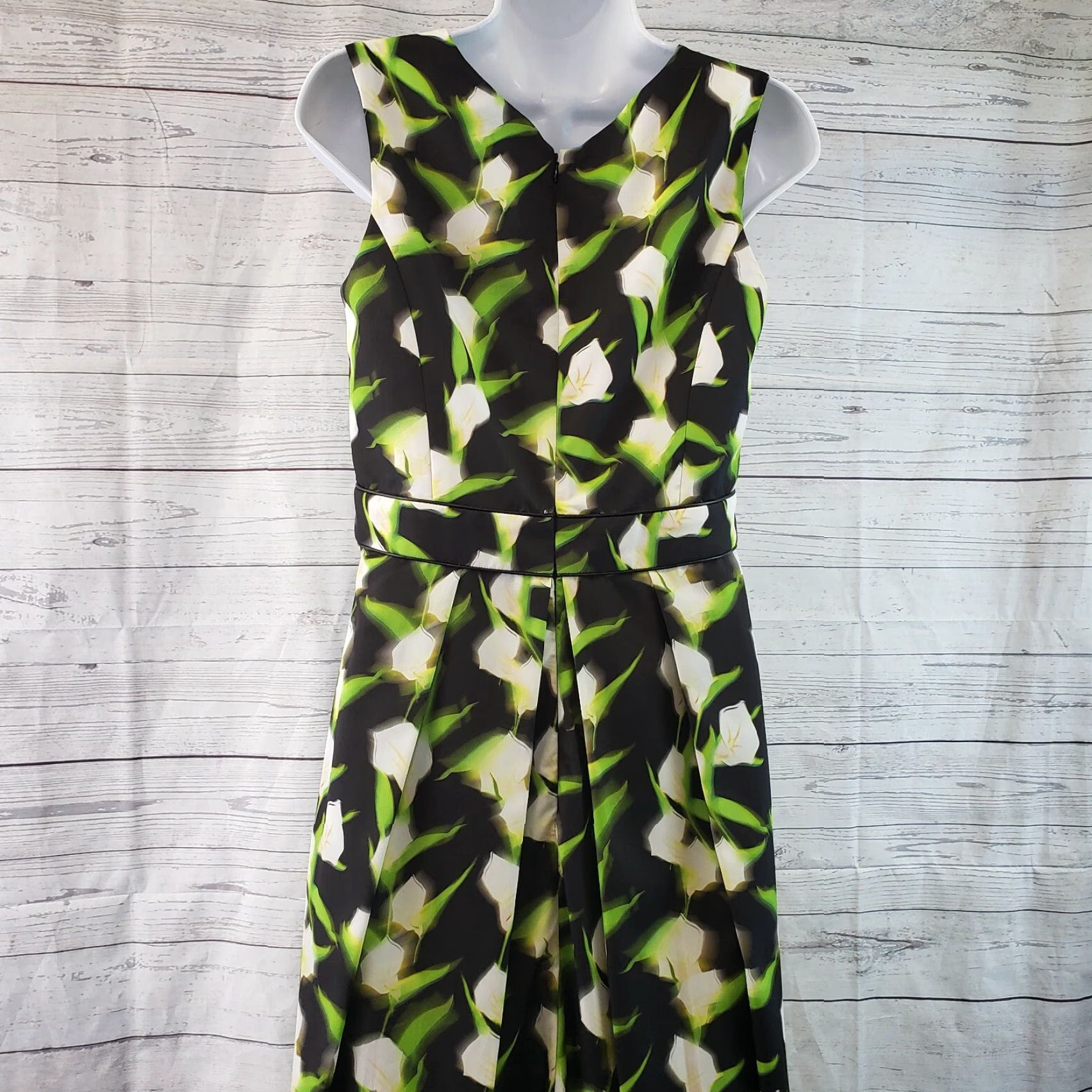Vintage ZAC Zac Posen Womens Dress Sz 6 Green Black Floral Lilly Print V-Neck Sleeveless Size M / US 6-8 / IT 42-44 - 3 Thumbnail