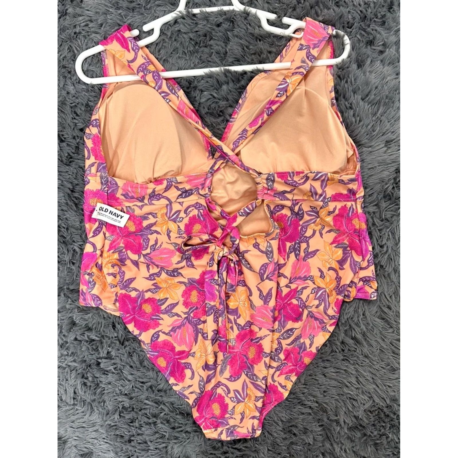 Old Navy Old Navy Womens Peach Floral Ruffle Sleeveless V Neck One Piece Swimsuit Size 4X Size ONE SIZE - 2 Thumbnail