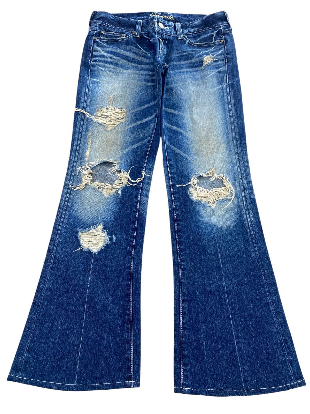 Vanquish Vanquish Gold Brand Whiskers Distressed Style Flare Jeans Size US 33 - 1 Thumbnail