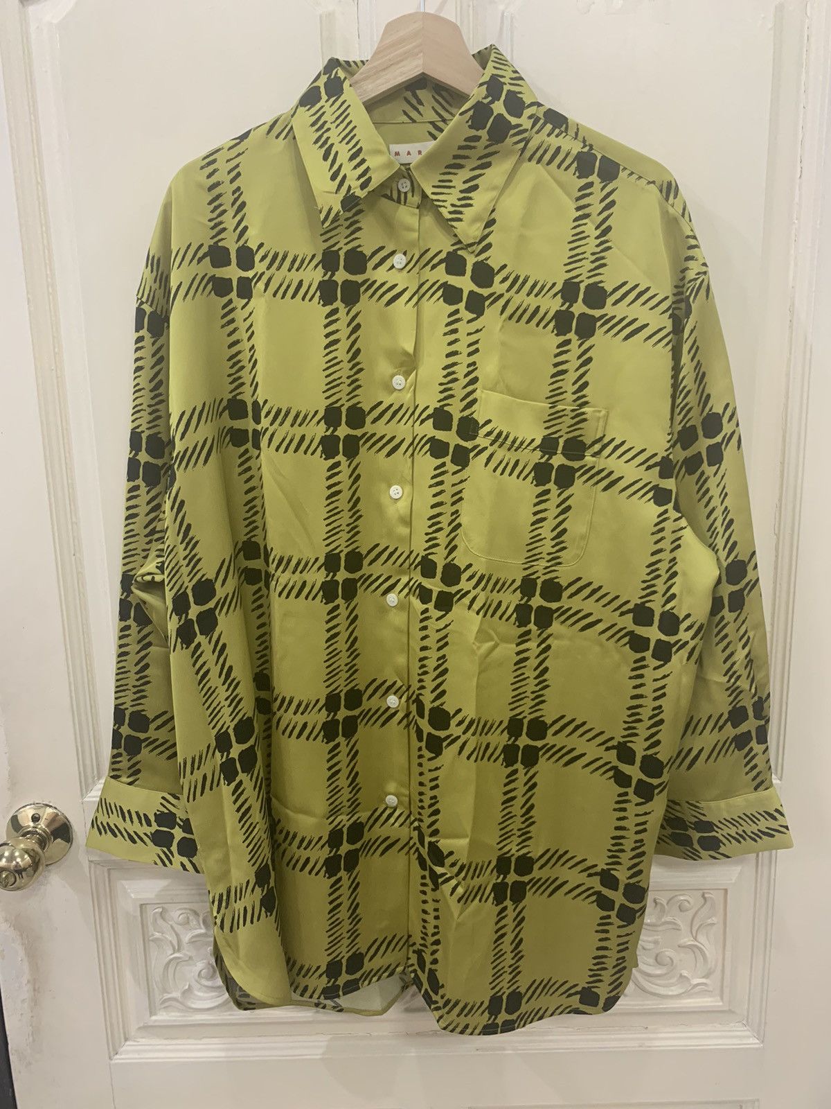image of Marni Uniqlo Silky Satin Open Collar L/s Shirt in Mustard, Men's (Size Large)