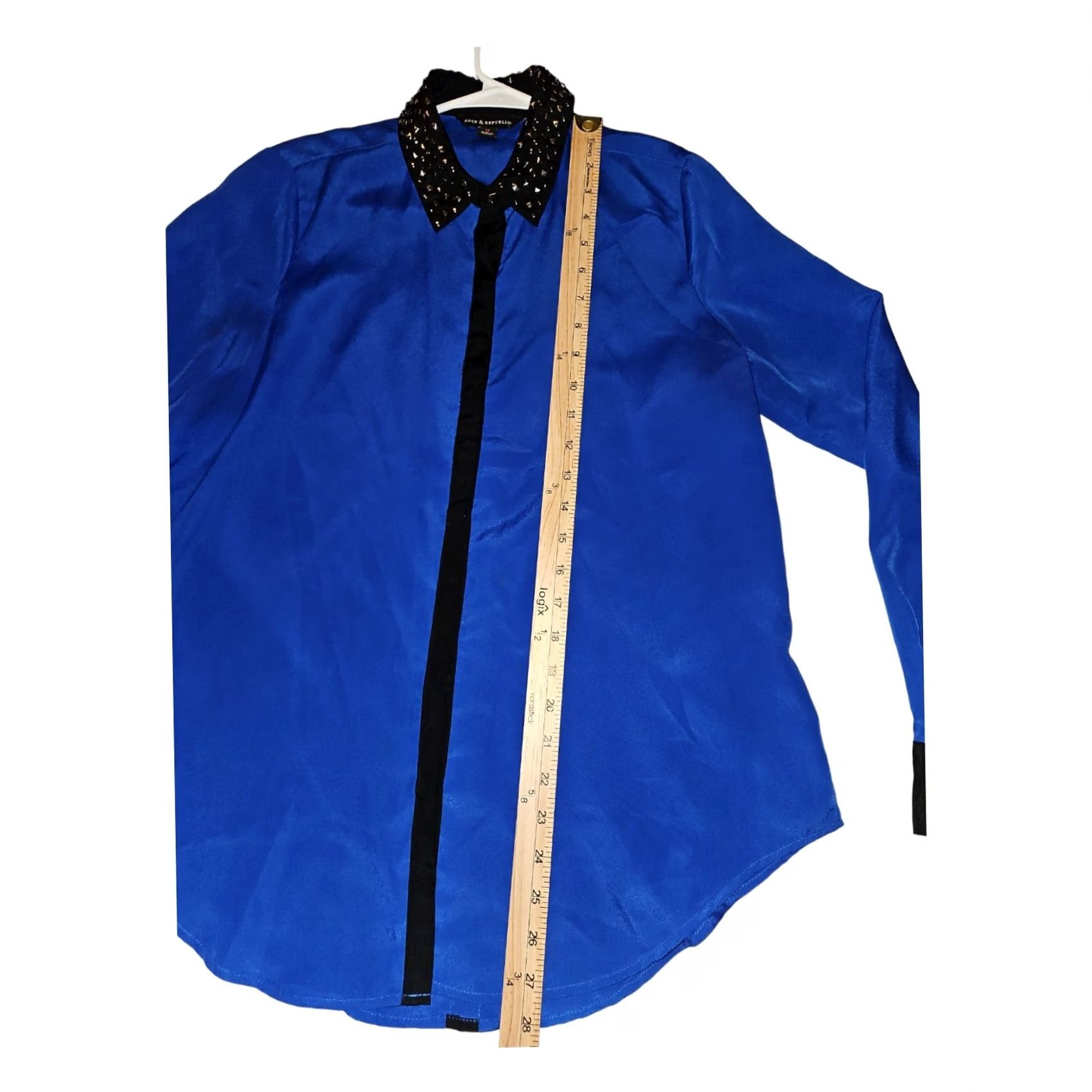 Vintage Rock & Republic Women's Medium Blue Button Up Shirt Long Sleeve Modern Blingy Size M / US 6-8 / IT 42-44 - 4 Thumbnail
