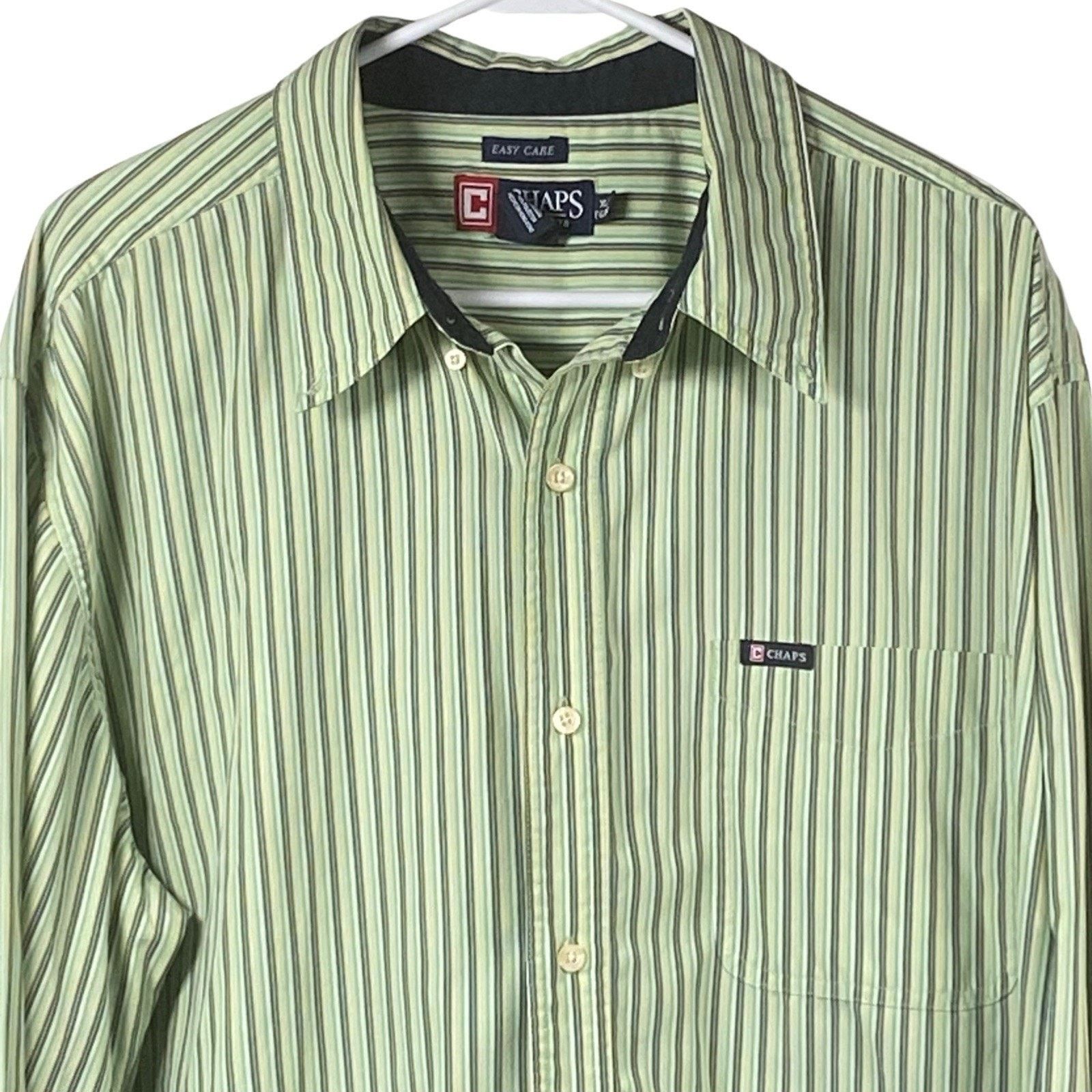 Chaps Chaps Mens XL Button Down Shirt Long Sleeve Striped Green Size US XL / EU 56 / 4 - 2 Thumbnail