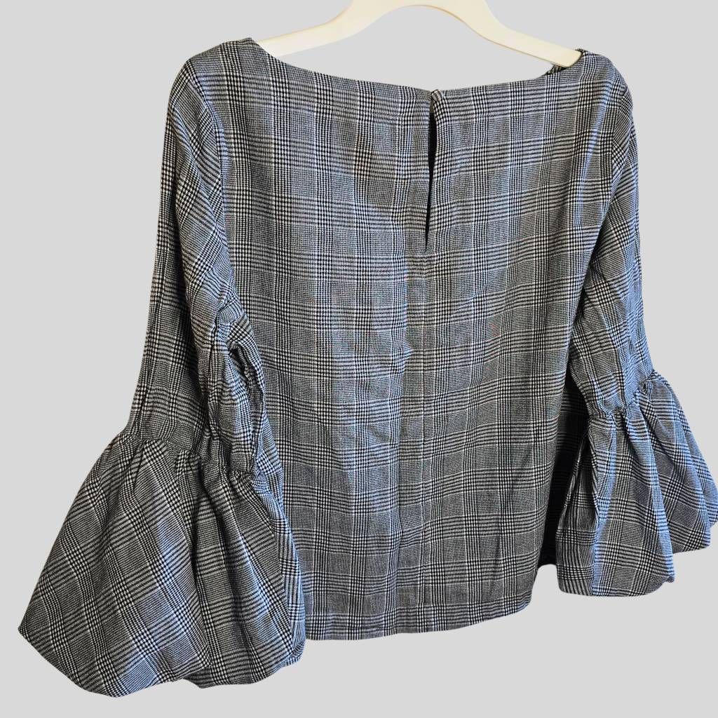 Laundry by Shelli Segal Laundry by Shelli Segal Plaid Bell Sleeve Top Womens Large 100% Cotton Blouse Size L / US 10 / IT 46 - 4 Thumbnail