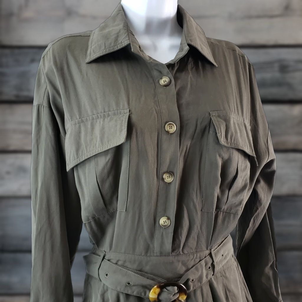 Vintage Dress Forum Romper Shirt Dress Forum Womens Romper Size S Small Green Belted Long Sleeve Rayon Blend Solid Size S / US 4 / IT 40 - 1 Thumbnail