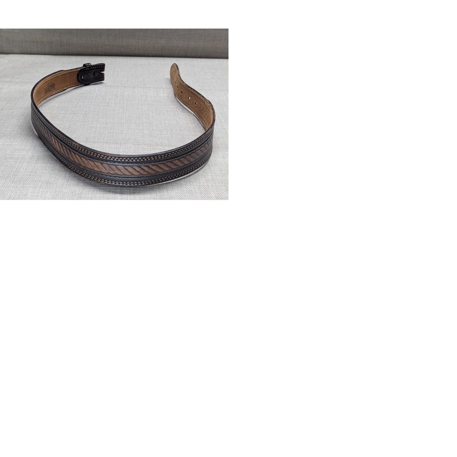 Vintage VINTAGE USA MADE TOOLED BUCKLE BELT Cowhide Brown 30 Western Belt Mens 1-3/4" 36" Total Length 29-33" 30/31 Decade 80s? Size 30 - 9 Thumbnail