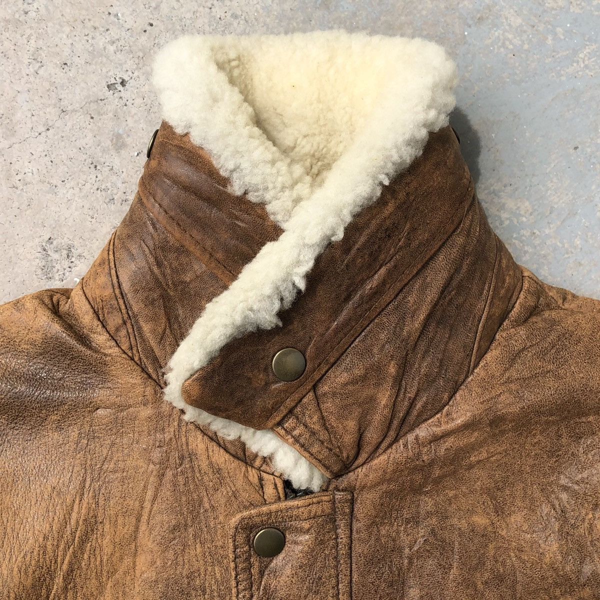 Vintage VTG Sheep Leather Flight Jacket Removable Sheeps Wool Collar Size US L / EU 52-54 / 3 - 11 Thumbnail