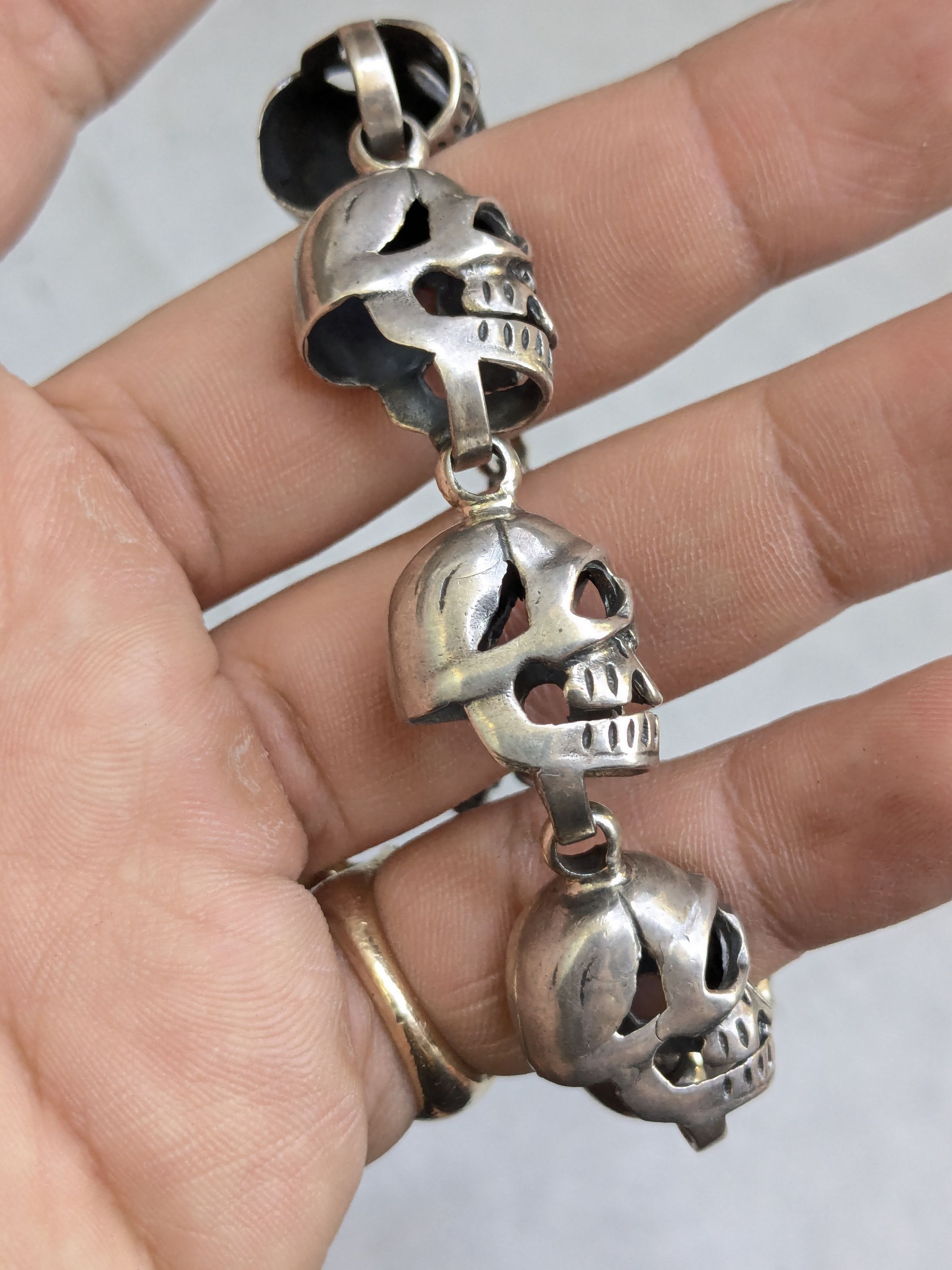 Jewelry Vintage Sterling Silver Skull Bracelet 6.25" Biker Punk Size ONE SIZE - 12 Thumbnail