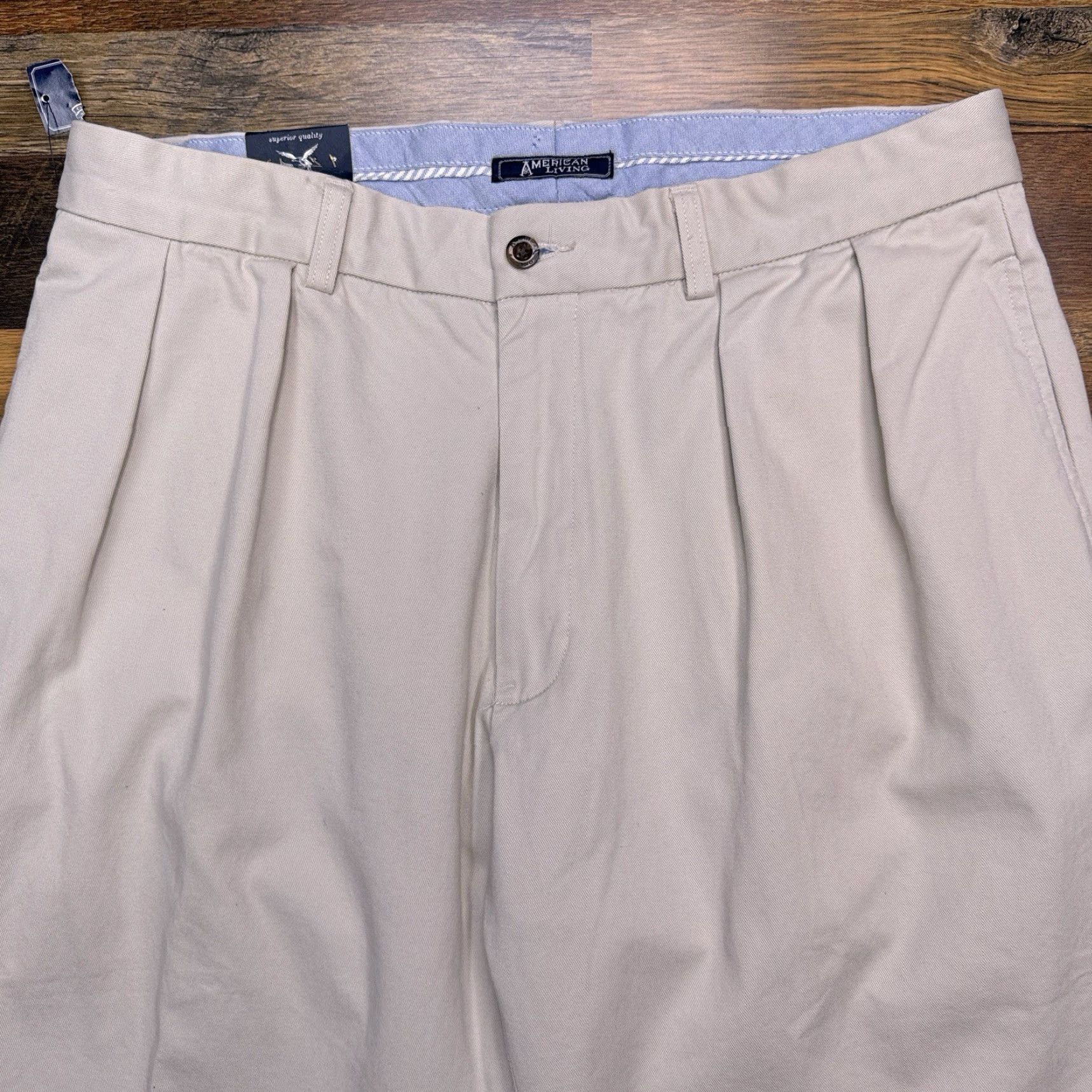 Vintage American Living Khakis Pants Mens 34x32 Beige High Rise Pleated Cuffed New Size US 34 / EU 50 - 3 Thumbnail