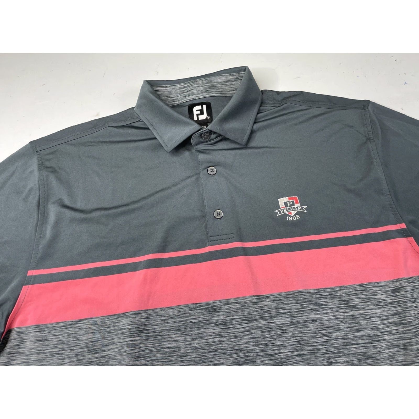 Footjoy FootJoy FJ PELHAM Polo Golf Shirt Striped Pink Gray Mens XL - Polo, FootJoy, Multicolor, Short Sleeve, Collared, Pullover, Golf, Regular, Men, XL Size US XL / EU 56 / 4 - 2 Thumbnail