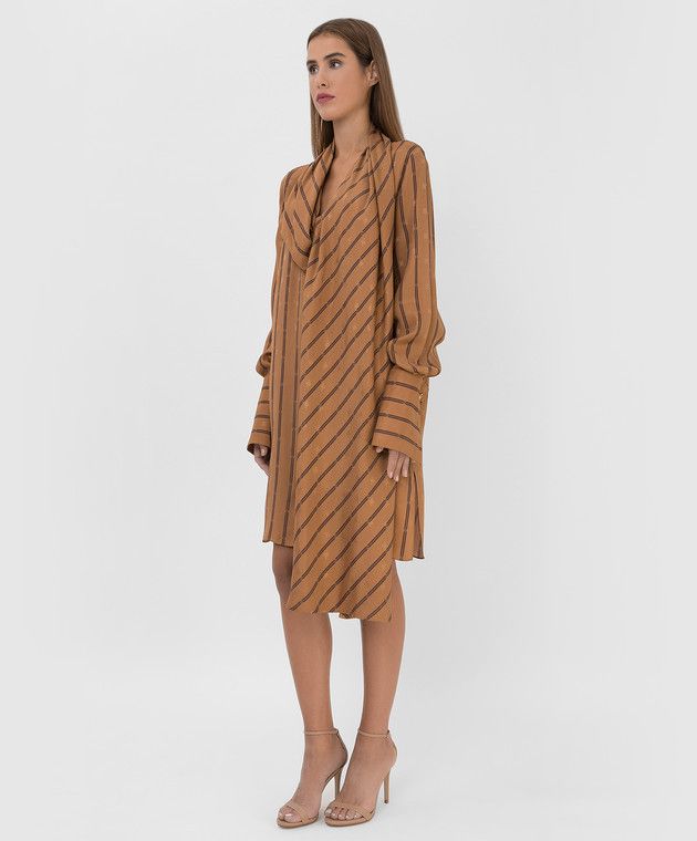 Fendi o1y0925 Striped Midi Dress in Brown/Black Size M / US 6-8 / IT 42-44 - 3 Thumbnail