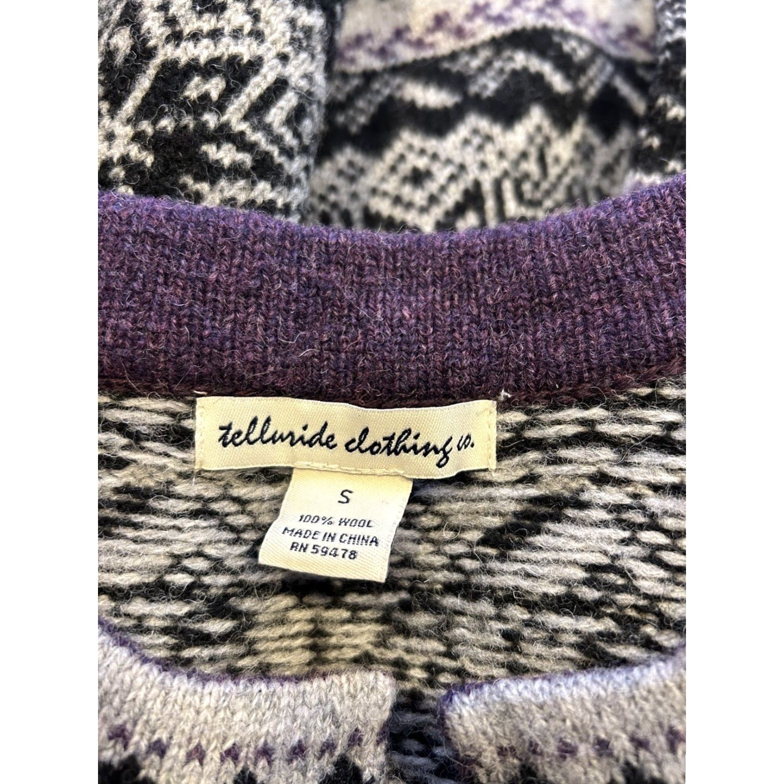 Vintage Telluride Clothing Sweater Cardigan Women’s Purple Black Fair Isle Wool S Small Long Sleeve Round Neck Size S / US 4 / IT 40 - 6 Thumbnail