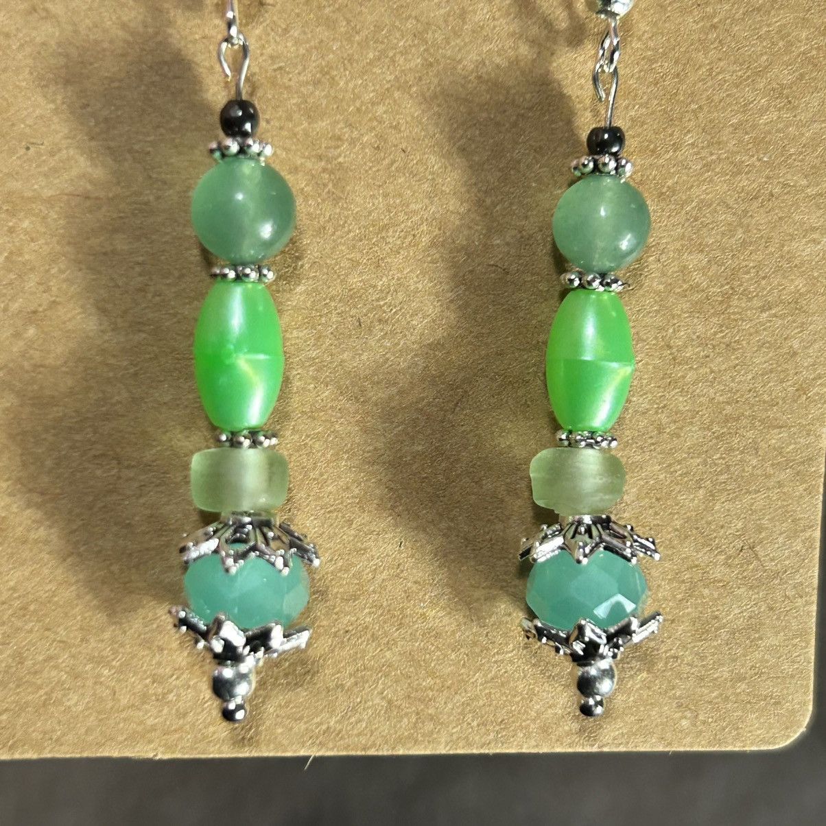 Handmade Handcrafted elegant vintage bead green chalcedony earrings Size ONE SIZE - 3 Thumbnail