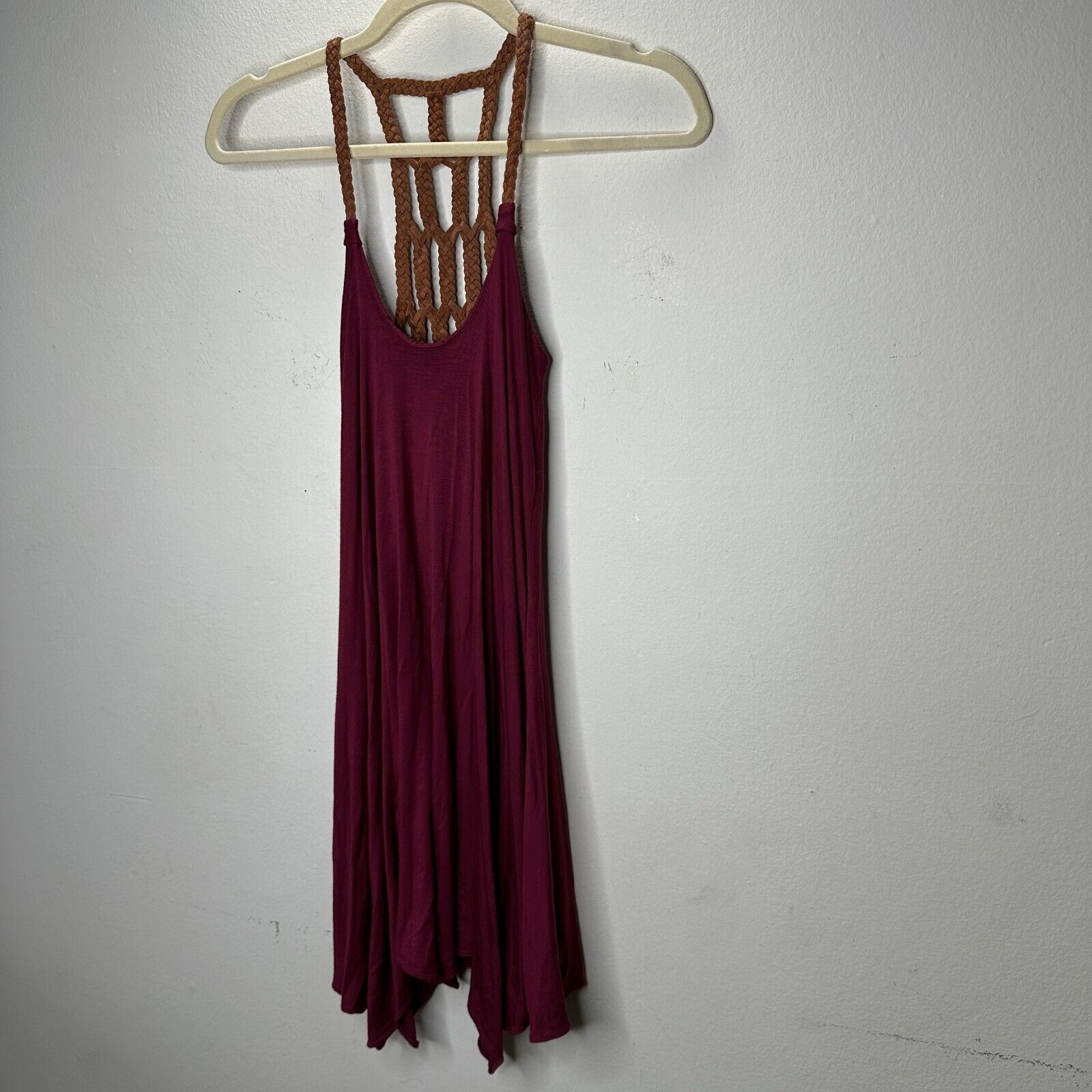 Other Sky Burgundy Scoop Neck Braided Leather Back Strap Dress XS Size XS / US 0-2 / IT 36-38 - 6 Thumbnail