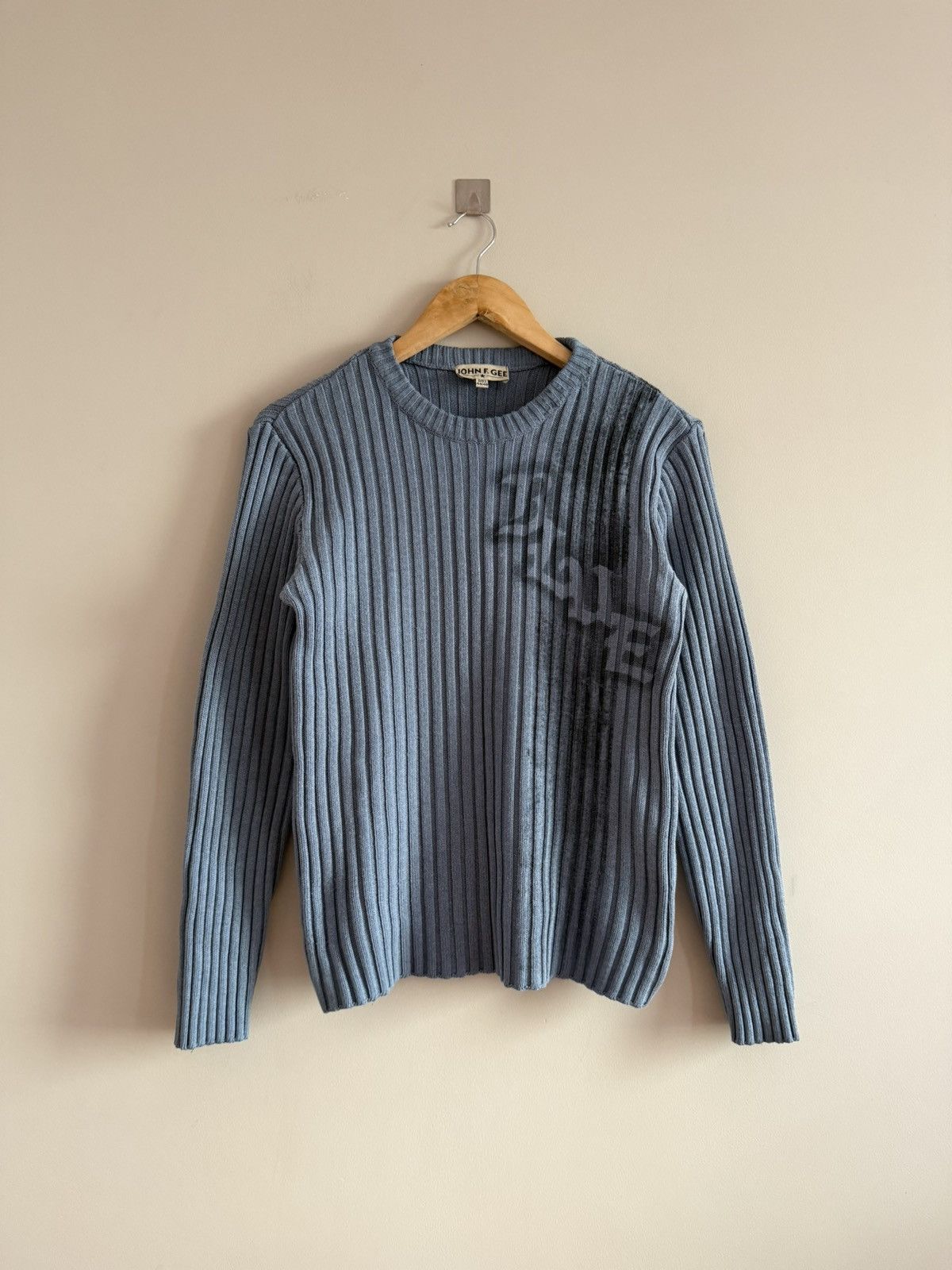 Vintage Ribbed Knit Sweater Faded Graphic Slim Fit Size US S / EU 44-46 / 1 - 1 Thumbnail