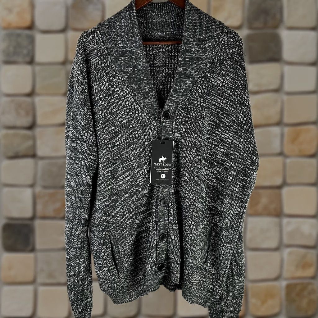 Vintage West Louis Gray Sweater Mens L Shawl Collar Cardigan Knit Button Front Oversize Size US L / EU 52-54 / 3 - 1 Thumbnail