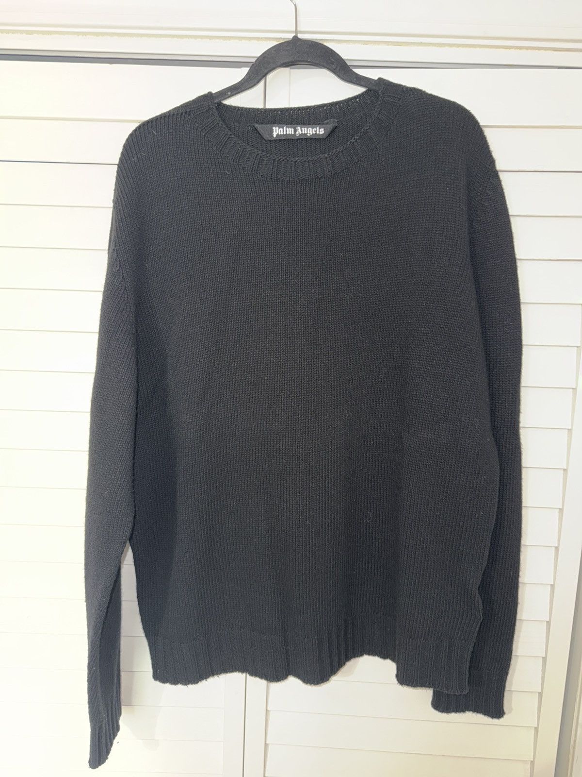Palm Angels Palm Angels Black Knit Sweater – Gothic Logo Back Size US XL / EU 56 / 4 - 1 Thumbnail