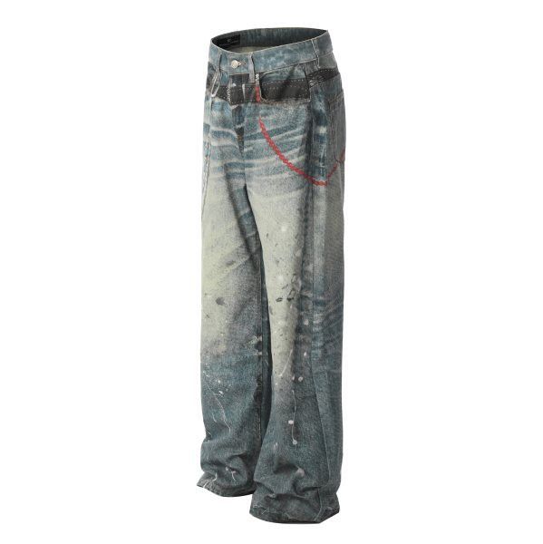 Japanese Brand × Jean High Street Washed Loose Wide Leg Inkjet Printed Jeans Size US 32 / EU 48 - 3 Thumbnail