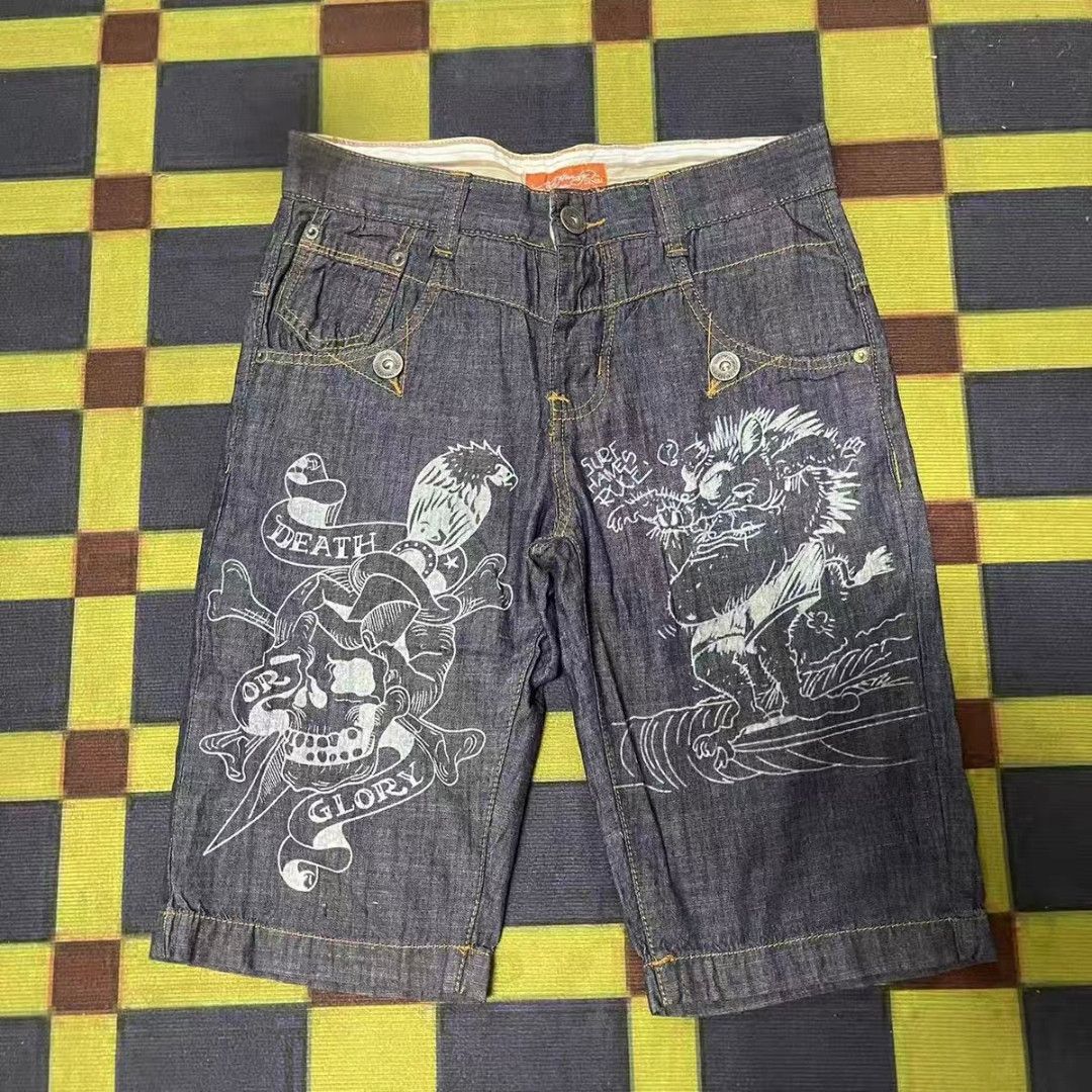 Ed Hardy ed hardy grunge printed denim jorts Size US 36 / EU 52 - 1 Thumbnail