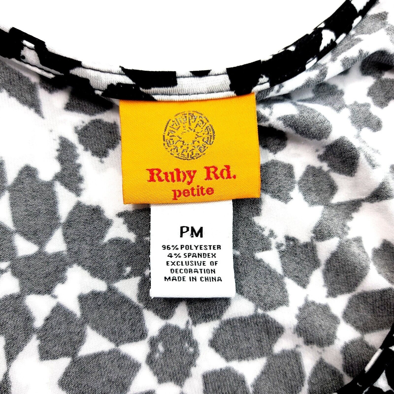 Vintage Ruby Rd. Petite PM Black White Floral Blouse W/ Blue Stones Size M / US 6-8 / IT 42-44 - 7 Thumbnail