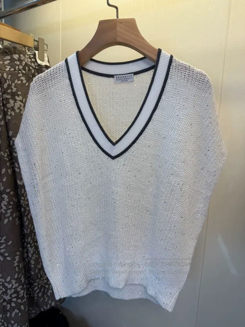 Brunello Cucinelli Brunello Cucinelli Sequined Linen Knit Vest Size S / US 4 / IT 40 - 1 Thumbnail