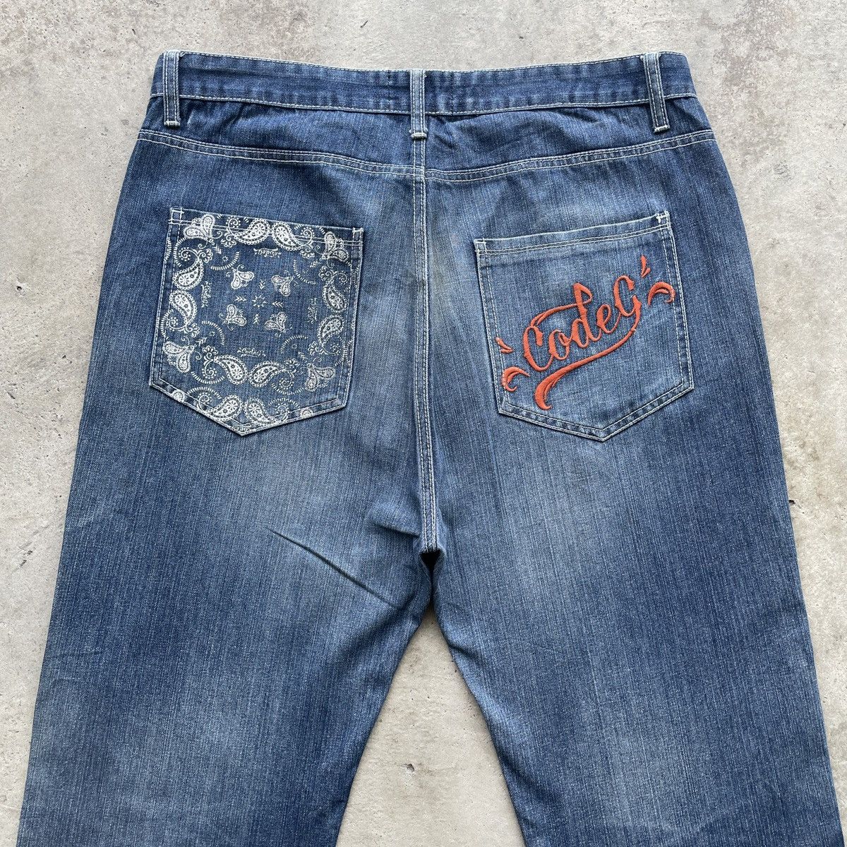 Japanese Brand × Jean × Vintage W38💥 Vintage Code:G Distressed Embroidery Faded Jeans Pants Size US 38 / EU 54 - 6 Thumbnail