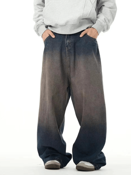 Japanese Brand × Jean Vintage washed distressed gradient wide-leg straight jeans Size US 32 / EU 48 - 1 Thumbnail