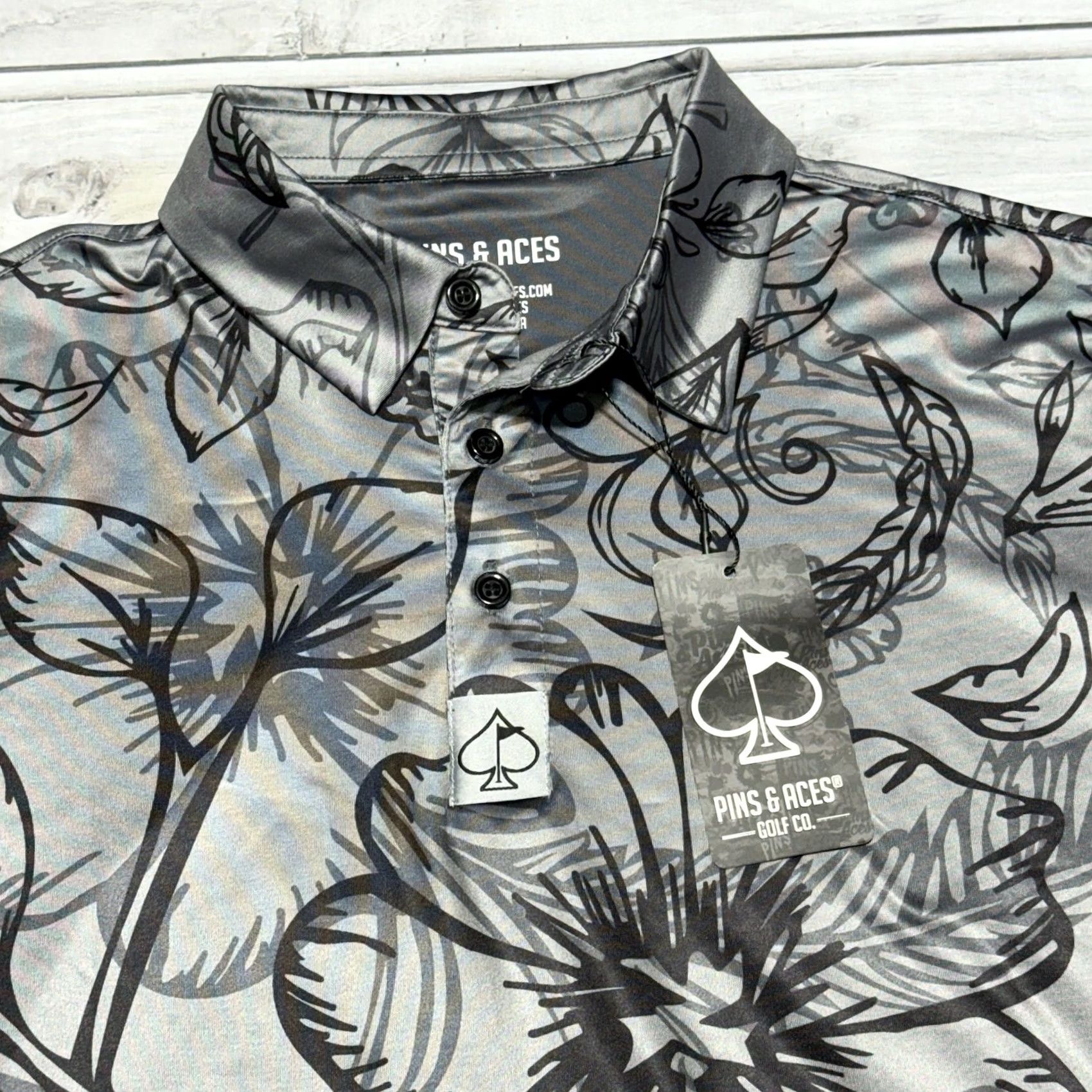 Vintage Pins & Aces Golf Polo Shirt M Gray Short Sleeve Floral Men Regular Size M Size US M / EU 48-50 / 2 - 2 Thumbnail