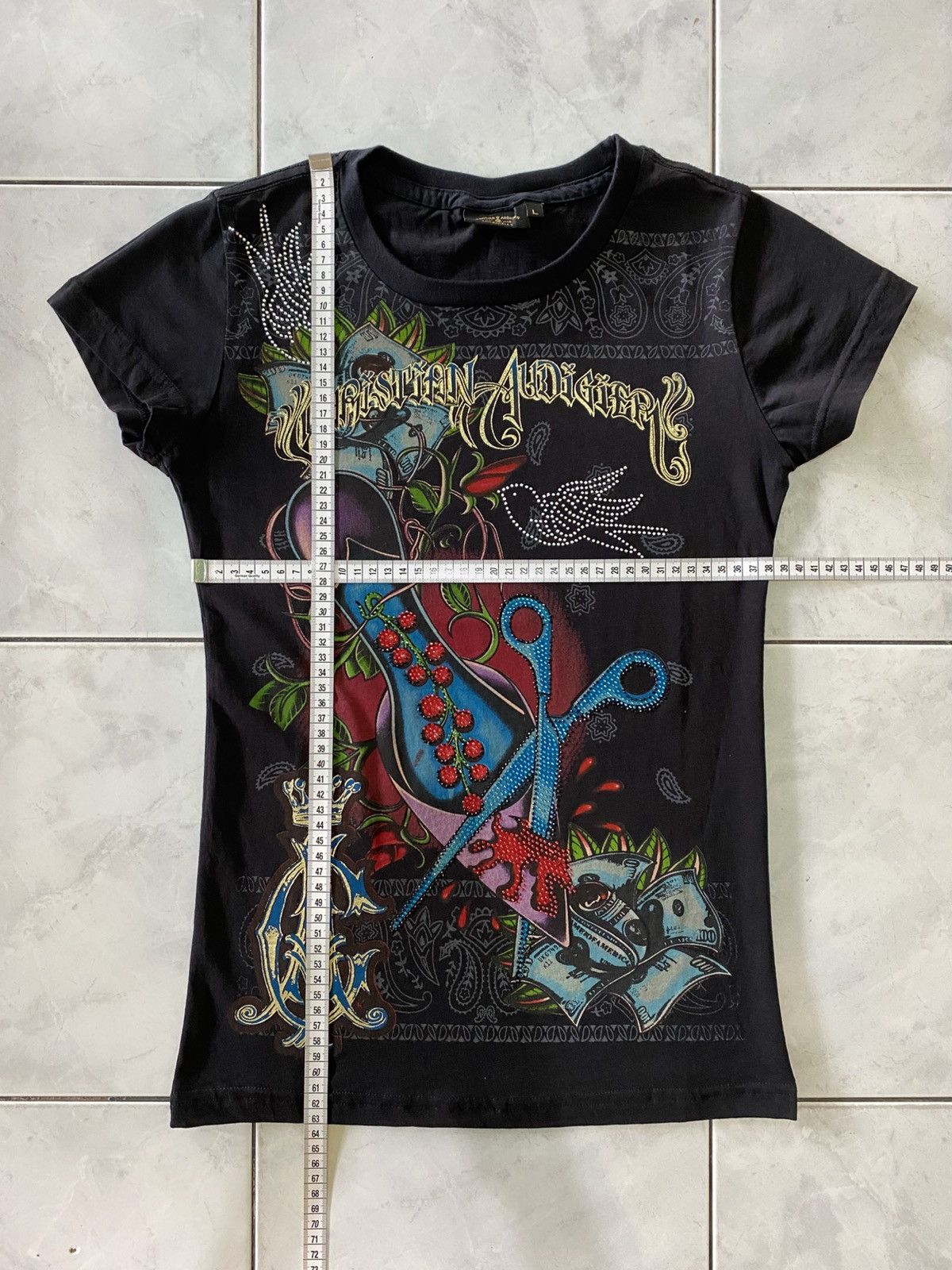 Christian Audigier Christian Audigier Tattoo Rose Scissor Design Front & Back Size L / US 10 / IT 46 - 16 Thumbnail