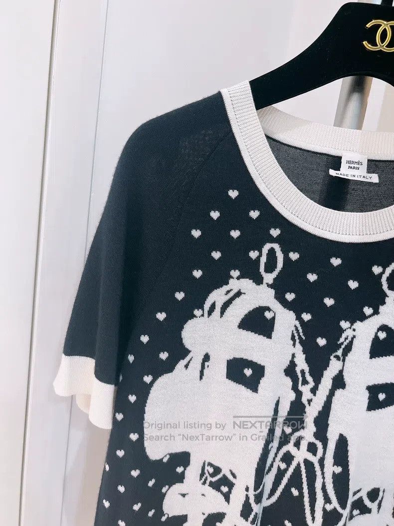 Hermes Hermes Black and White Monogram Heart Saddle Knit Short Sl Size XS / US 0-2 / IT 36-38 - 3 Thumbnail