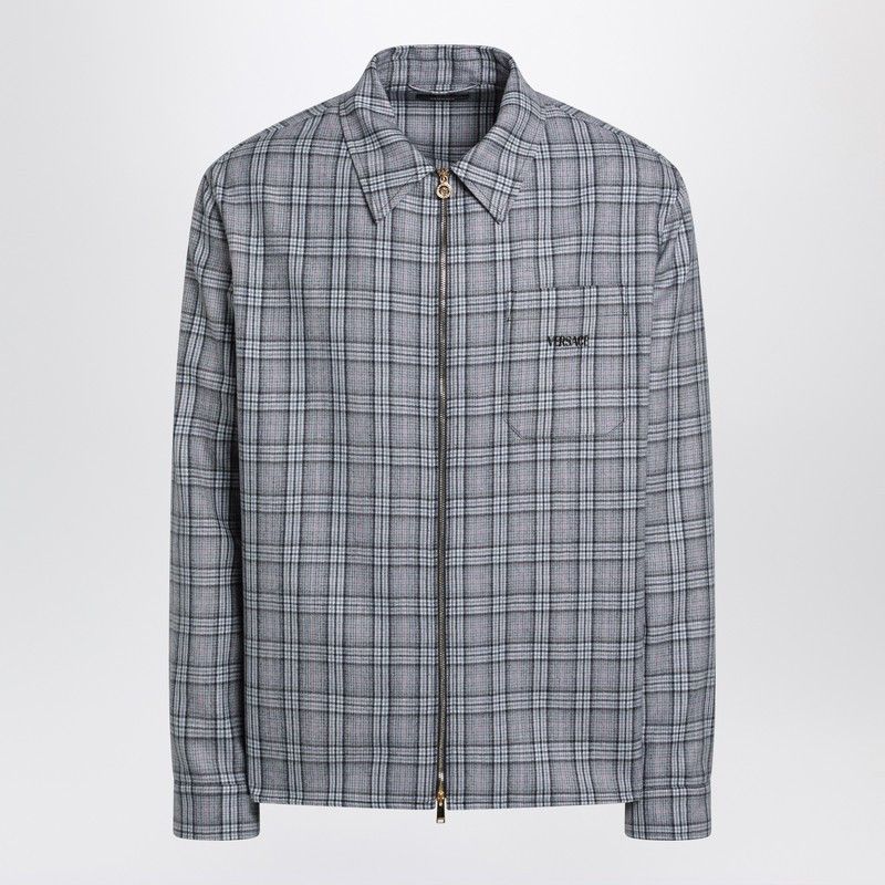 Versace Versace Light Blue Zip-Up Checked Shirt Size US M / EU 48-50 / 2 - 1 Thumbnail
