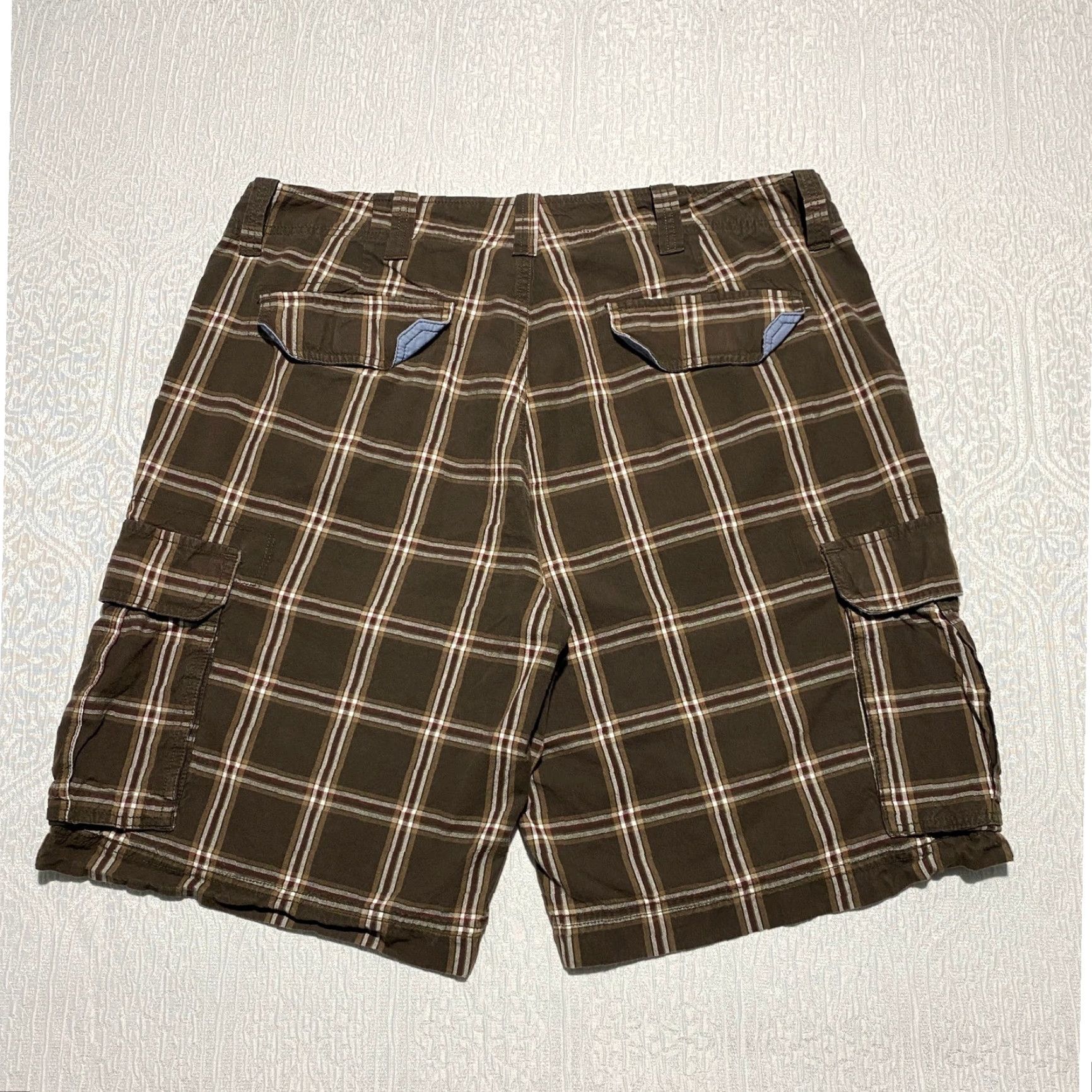 Vintage St Johns Bay Mens Cargo Shorts Plaid Brown Cotton Casual Size 38 Size US 38 / EU 54 - 3 Thumbnail