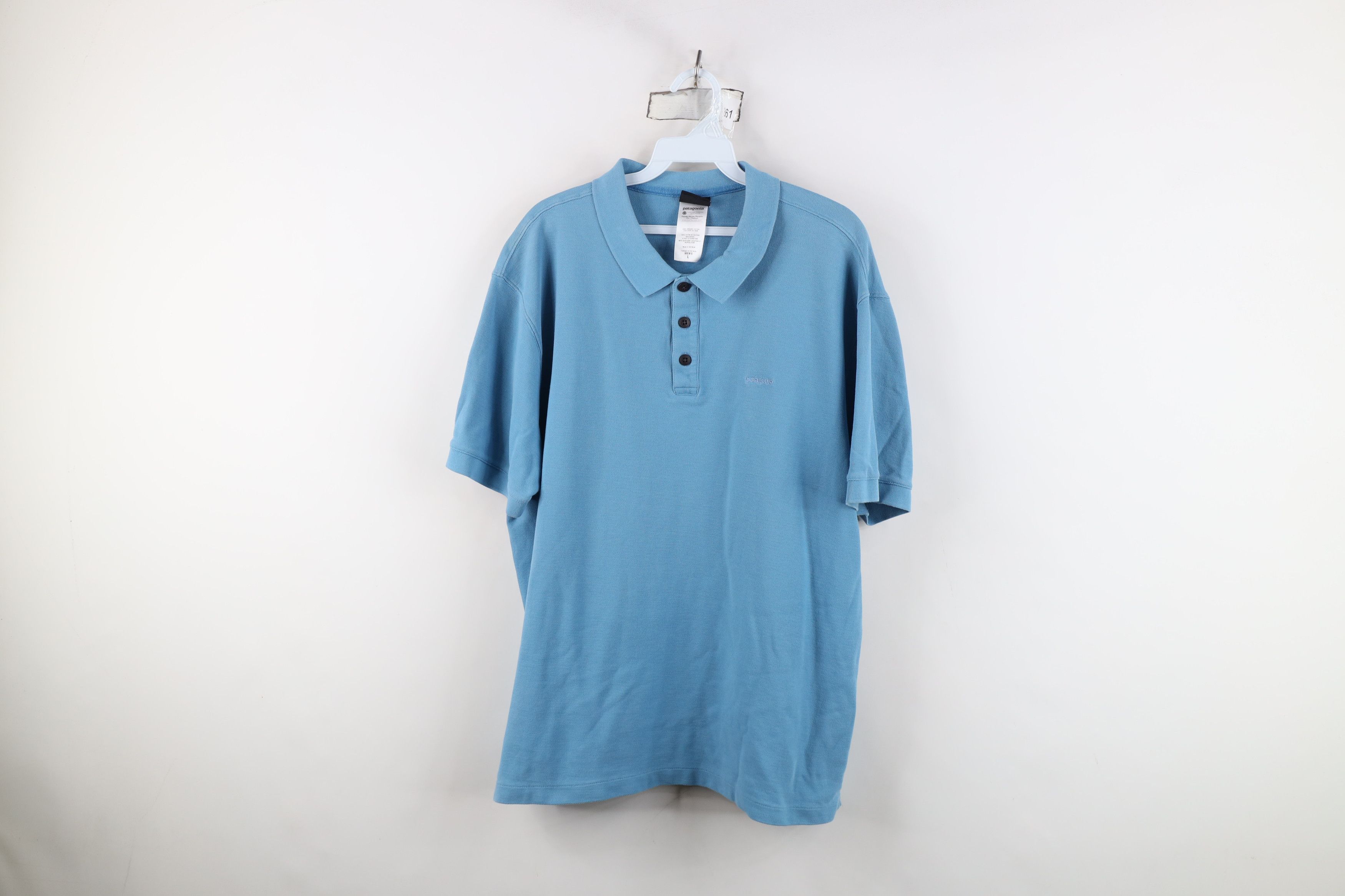 Patagonia Vintage Patagonia Spell Out Organic Cotton Polo Shirt Blue Size US L / EU 52-54 / 3 - 1 Thumbnail