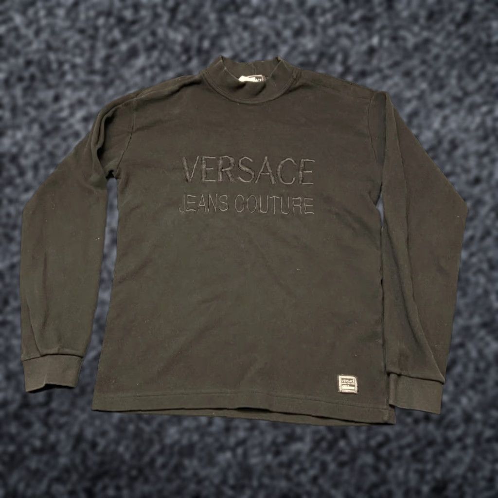 Versace Jeans Couture VINTAGE Versace Jeans Couture Shirt Mens Large Black Dark Wash Mock Neck Long Sleeve Knit Breathable Everyday Wear Size US L / EU 52-54 / 3 - 1 Thumbnail