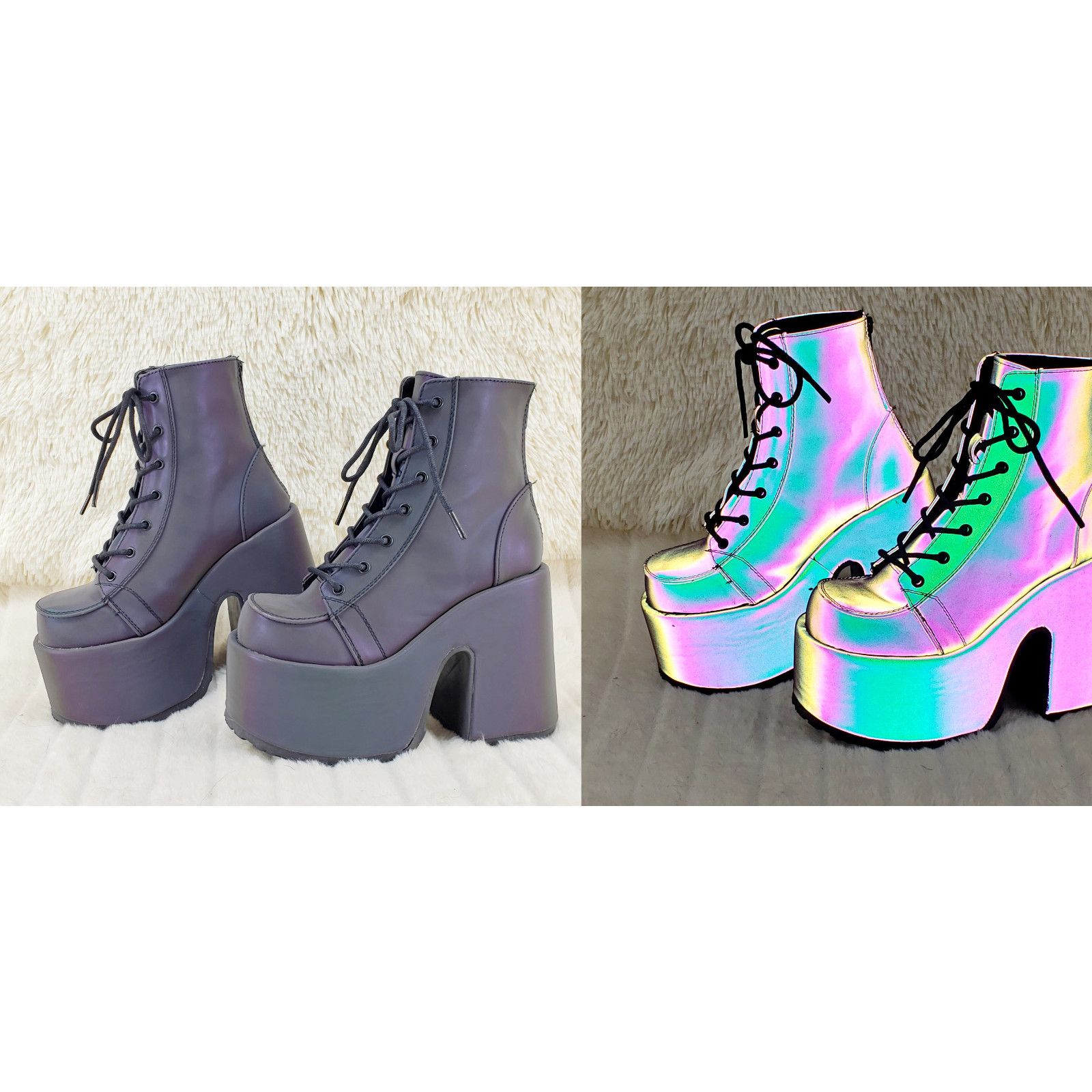Demonia Cult DEMONIA Camel 203 Purple Green Reflective Platform Goth Punk Size US 9 / IT 39 - 1 Thumbnail