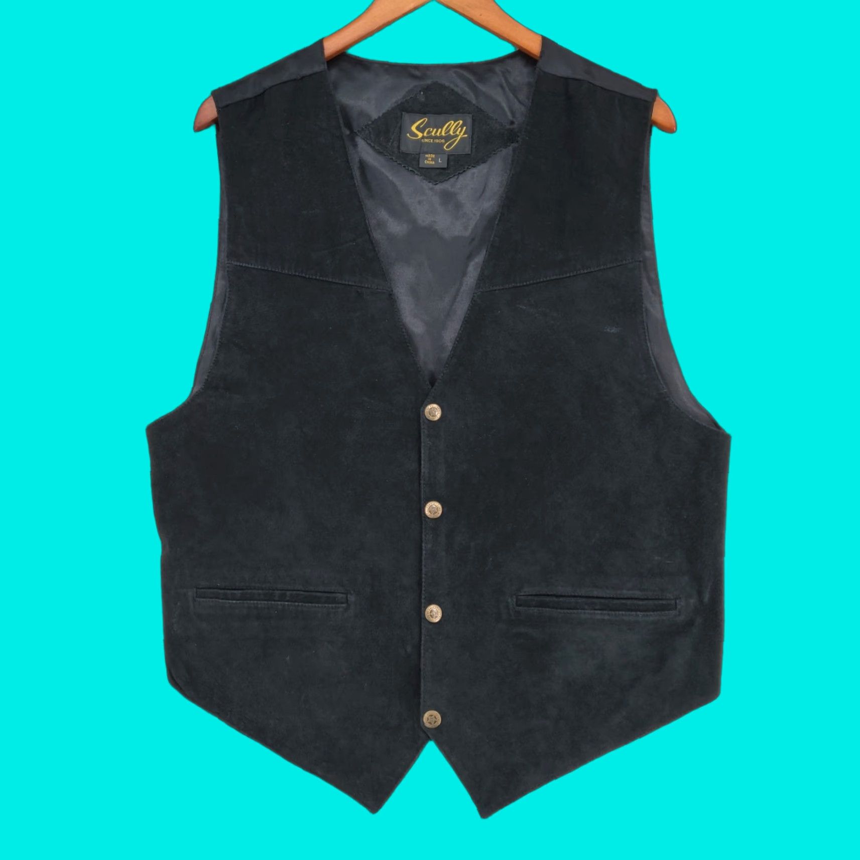 Scully Scully Vest Mens Large Black Genuine Leather Snap Up Western Cowboy Biker Size US L / EU 52-54 / 3 - 1 Thumbnail