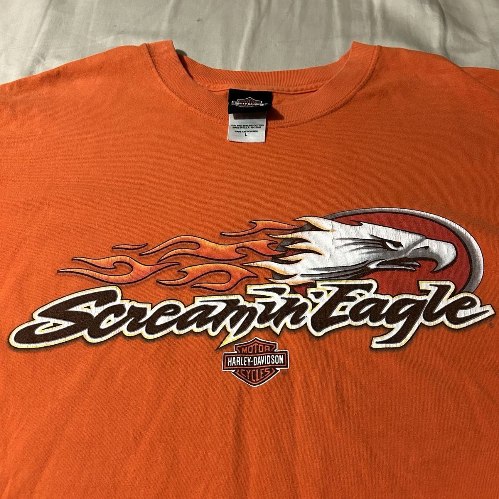 Harley Davidson VINTAGE Harley-Davidson Shirt Biker Orange Large Screaming Eagle Y2K Shirt L Mens Size US L / EU 52-54 / 3 - 3 Thumbnail