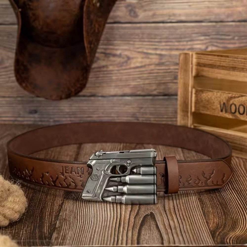 Leather Gun Buckle PU Leather Belt Size ONE SIZE - 3 Thumbnail