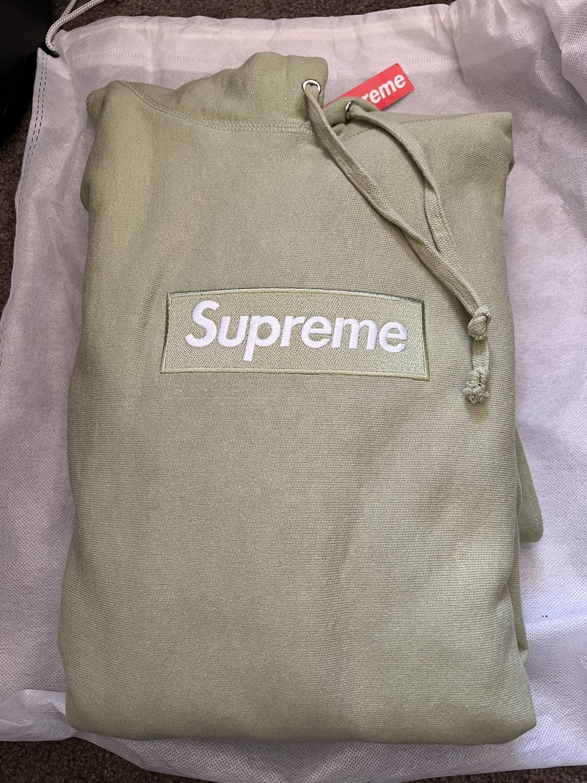 image of NWT Supreme Sage Green Box Logo Hoodie Sweatshirt, Men's (Size Medium)