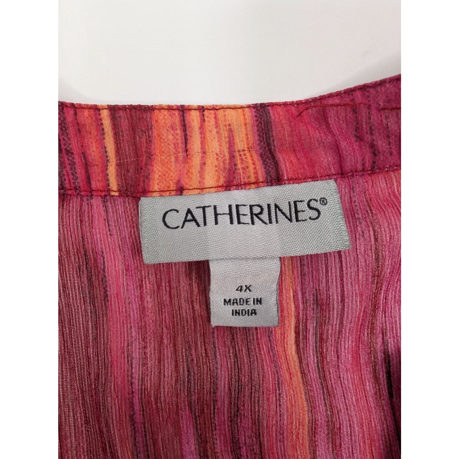Vintage Catherines Pink Burst Ikat Texture Beaded Sequin Tunic Top 4X Pink Red Chiffon Long Sleeve V-Neck Pullover Blouse Plus Size Women Mens? Size XXL / US 16-18 / IT 52-54 - 7 Thumbnail