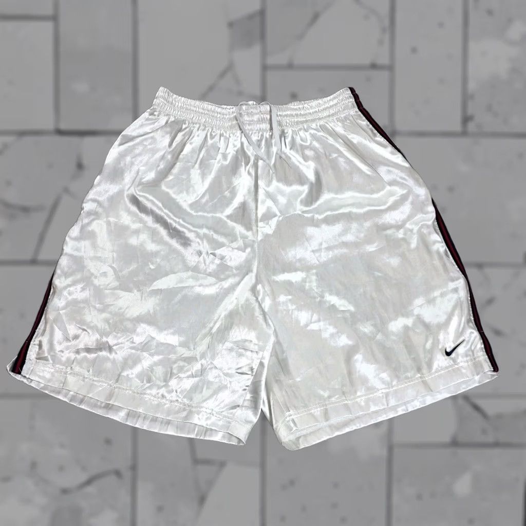 Nike VTG Nike 90s USA White Satin Nylon Soccer Shorts Red Blue Stripe Mens M Rare HTF Shorts Size US 31 - 1 Thumbnail