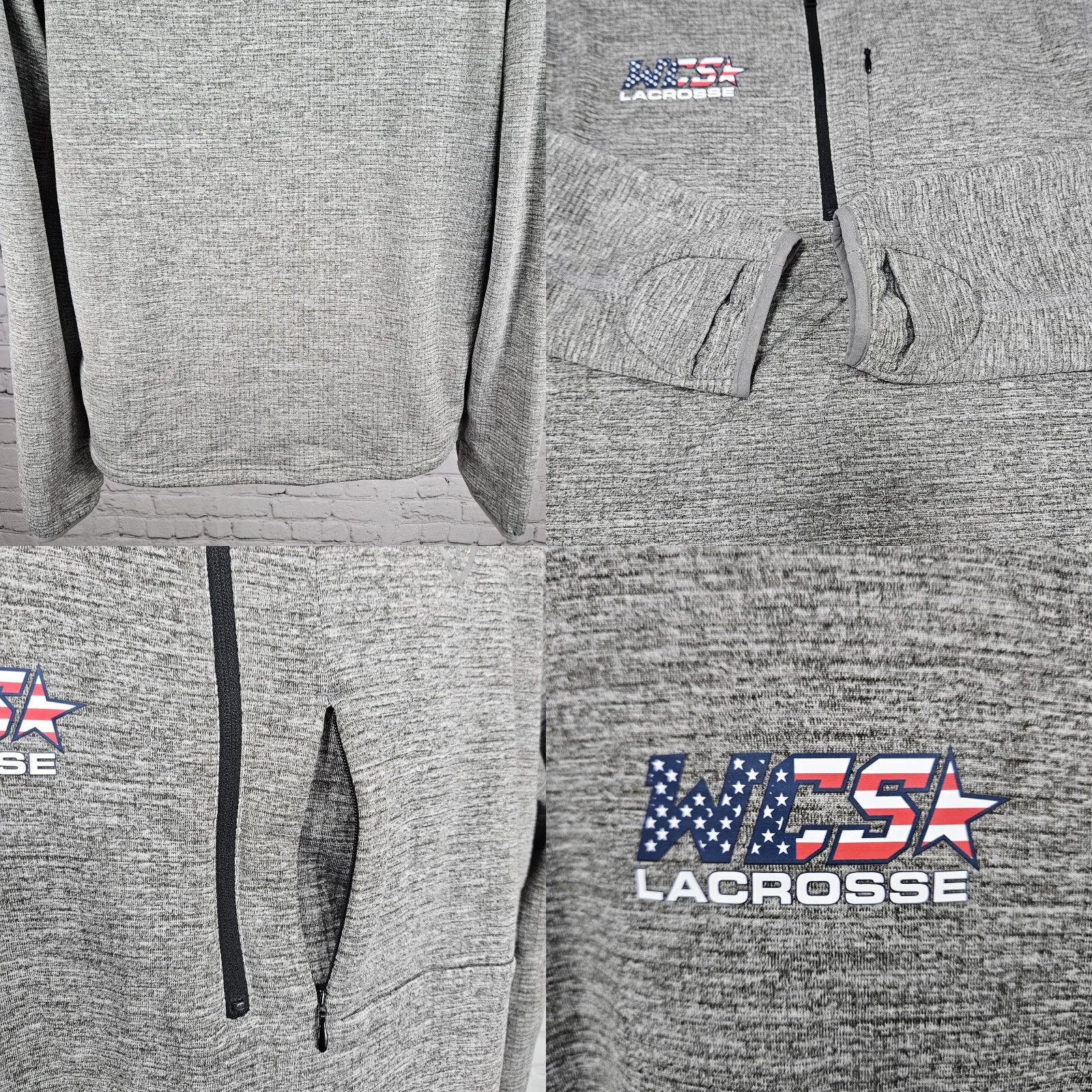 Vintage WCS Adrenaline Lacrosse Grey Front Zip Pocket Thumbholes 1/4 Zip Jacket M Mens Jacket Short Sleeve Zip Pockets Band Collar Solid Polyester Size US M / EU 48-50 / 2 - 8 Thumbnail