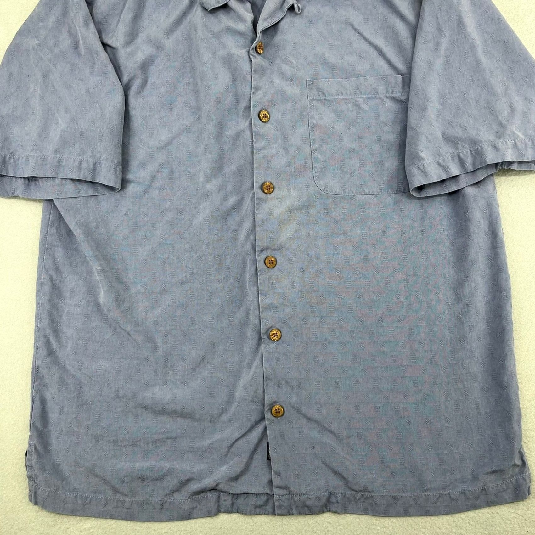 Tommy Bahama Tommy Bahama Shirt Mens Medium Silk Camp Shirt Blue Grey Geometric Jacquard Button-Down Casual Summer Size US M / EU 48-50 / 2 - 3 Thumbnail