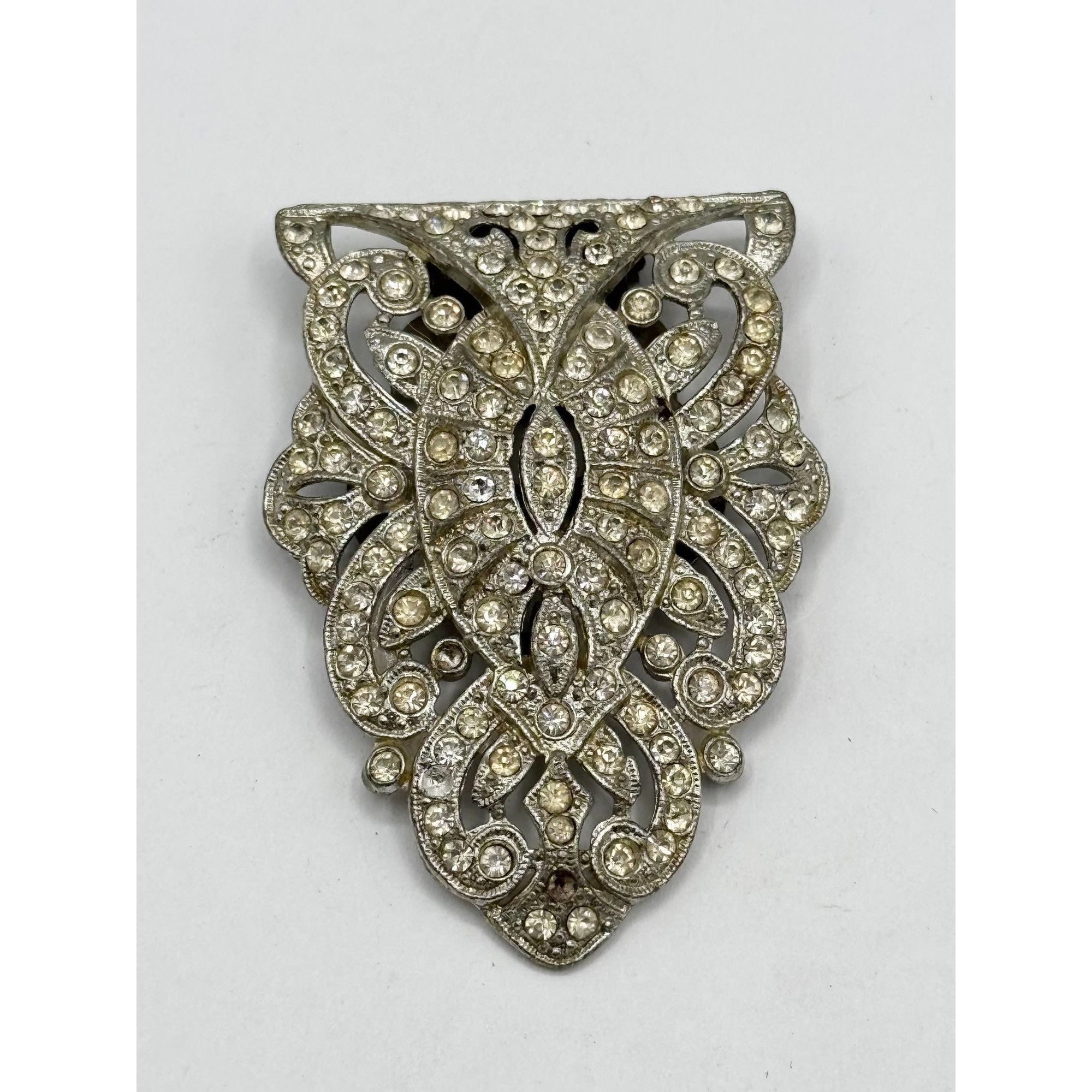 Vintage Estate large pave rhinestone art deco dress clip brooch Size ONE SIZE - 3 Thumbnail