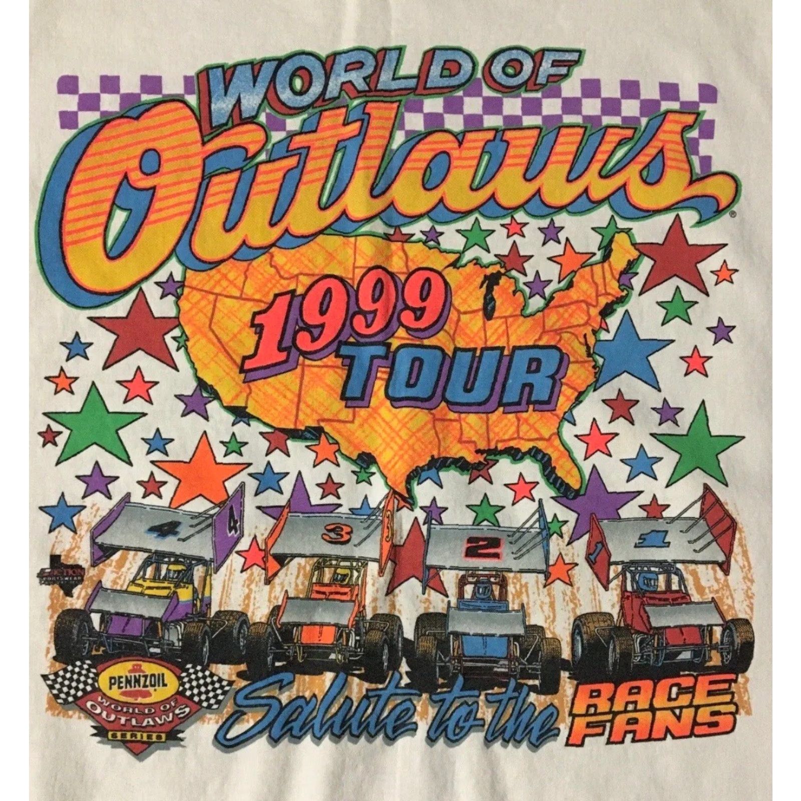 Vintage Vtg 90s World Of Outlaws Race Faded Distress AOP Sweatshirt 3X NASCAR Car Grunge-Shirt Mens 3XL White Racing Boxy Pullover Size US XXL / EU 58 / 5 - 4 Thumbnail