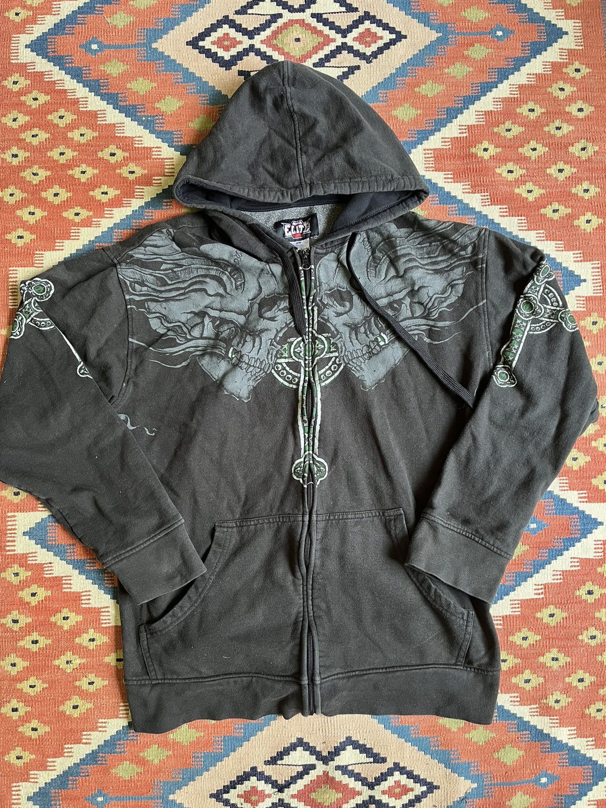 Vintage Affliction Hoodie Mens Large Full Zip Cross Skull sale Ever Last Gray