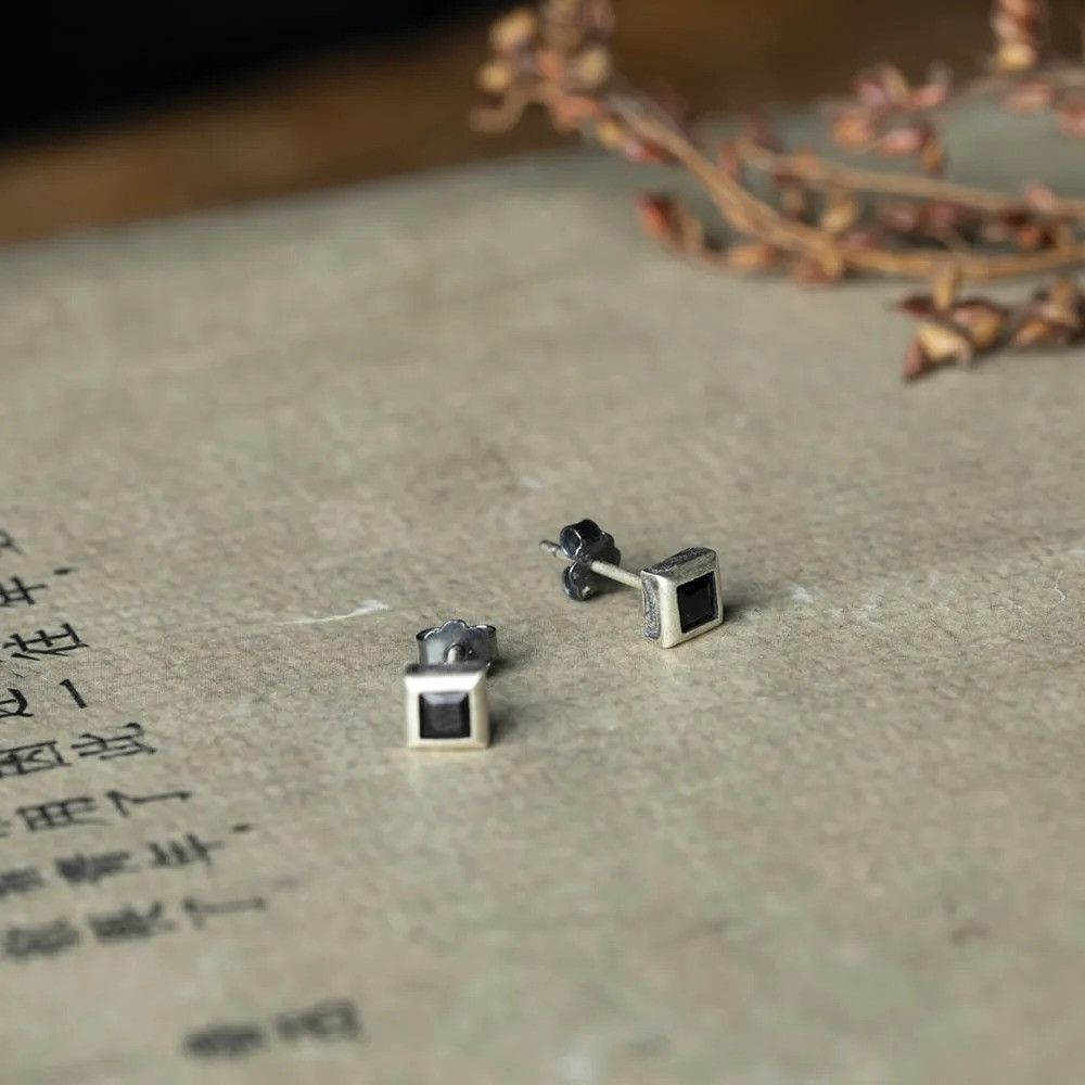 Jewelry Black Zircon Stud Earrings 925 Sterling Ear Studs Charms Size ONE SIZE - 5 Thumbnail