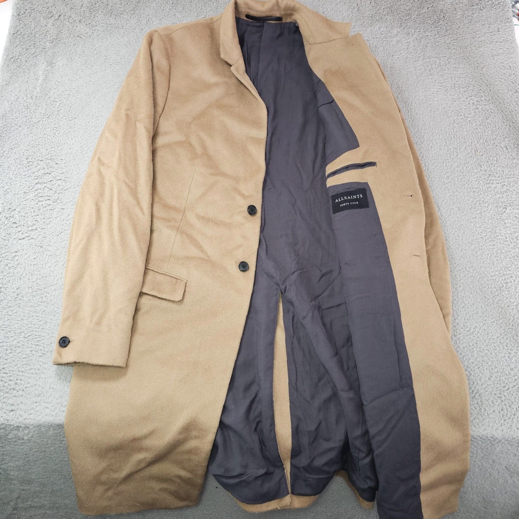 Allsaints AllSaints Coat Mens 2XL Wool Overcoat Camel Brown Single-Breasted Pockets 2XL Timeless Fall Winter Size US XXL / EU 58 / 5 - 3 Thumbnail