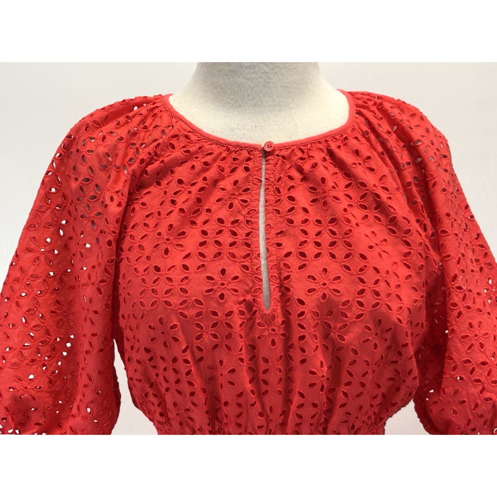 J.Crew J.CREW Sundress Midi Smocked Waist Eyelet Pockets Red/coral Medium Tall Women Beach Party/Cocktail Casual Travel Proven​ce शामिल? Size M / US 6-8 / IT 42-44 - 5 Thumbnail